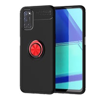 Oppo Reno A72 Kılıf Yüzüklü Magnetli Ravel Case (Siyah-Kırmızı)
