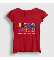 Presmono Kadın Sarı Astroworld V3 Travis Scott T-Shirt 44437tt (Kırmızı)