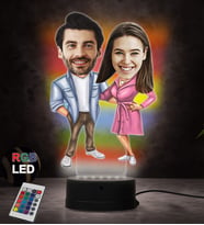 Doğum Günü Hediyesi,Sevgiliye Hediye, Kişiye Özel Fotoğraflı İki Aşık Çift 3 Karikatür 3D Led Lamba (RGB)