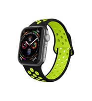 Apple Watch Silikon Delikli Kordon 1-2-3-4-5 Serisi 42 - 44 Mm Uyumlu Gri Yeşil (Siyah-Yeşil)