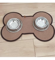 Köpek Evcil Hayvan Mama Paspası / Hasır Kedi Köpek Kemik Şekli Mama Altlığı (Kahverengi Açık)