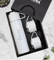 Özel Kutusunda 3 Bardaklı 500 ML Çelik Termos Seti (Beyaz)