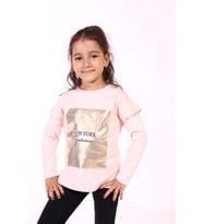Toontoy Kız Çocuk Baskılı Tişört (Pudra)