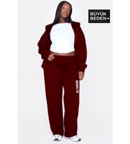 Kadın Büyük Beden Brooklyn Baskılı İnce Eşofman Altı  SPR25BEAK54 (Burgundy)