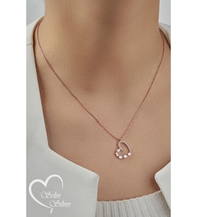 KALP KOLYE BAGET TAŞLI GOLD-ROSE-GÜMÜŞ RENK 925 AYAR GÜMÜŞ KOLYE (Rose)