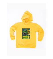 Hulk baskılı kapüşonlu pamuklu kumaş çocuk sweatshirt (Sarı)