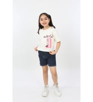 Toontoy Kız Çocuk World Baskılı Tişört (Ekru)
