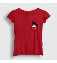 Presmono Kadın Sarı Pocket Goku Anime Dragon Ball T-Shirt 236782tt (Kırmızı)