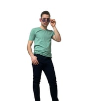 COTTOMEN Erkek V Yaka Slim Fit & Tshirt (Zümrüt Yeşili)