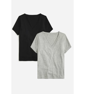 Kadın V Yaka Regular Tshirt SPR24TSK45-2 (Siyah-Gri)