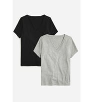 Kadın V Yaka Regular Tshirt SPR24TSK45-2 (Siyah-Gri)