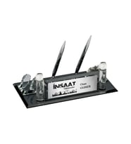 Kişiye Özel İnşaat Mühendisi 2 Tasarımlı Kristal Masa İsimliği Saatli Çift Kalem Bardak (Gümüş)