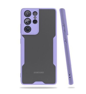 Galaxy S21 Ultra Kılıf Arkası Şeffaf Ultra İnce Tasarım Kılıf (Mor)