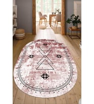 Dijital Baskılı Kaymaz Taban Yıkanabilir Oval Salon Halısı Mutfak Halısı Yolluk NDO-SD-1030 (Bordo)