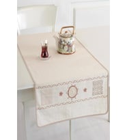 Naturel Biyeli Motifli İşlemeli 50x130 cm Runner (Sütlü Kahve)