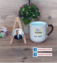 En İyi Eczacı Kupa Bardak Beyaz ve Fotoğraflı Ahşap Anahtarlık Hediye (Model 10)