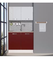 Decoraktiv Mini 100 MDF Hazır Mutfak Dolabı - Tezgah Dahil - Parlak Beyaz (Bordo - Beyaz)
