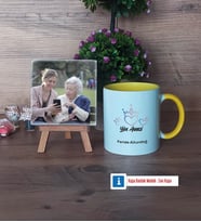 Yılın Annesi Fotoğraflı Dekoratif Taş, Kupa Bardak Beyaz Hediye (Model 7)