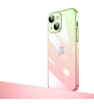 Apple iPhone 14 Plus KılıfSenkron Parlak Renk Geçiş Yüzeyli Kılıf (Yeşil-Pembe)