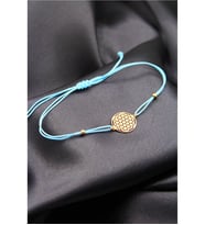 925 Ayar Gümüş Rose Yaşam Çiçeği Makrome Örgü Bileklik (Turkuaz)