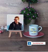 Doğum Günü Hediyesi Fotoğraflı Dekoratif Taş, Ahşap Altlıklı Türk Kahvesi Fincanı Hediye (Model 6)