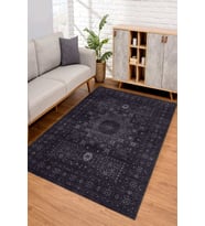 Dijital Kaymaz Taban Yıkanabilir Renkli Salon Halısı Mutfak Halısı Yolluk ND-SD-338 (Siyah)