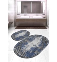 Dijital Baskılı Kaymaz Taban Yıkanabilir Oval 2'li Klozet Takımı Banyo Paspası NOKZ-SD-293 (Mavi)