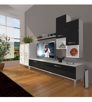 Decoraktiv Eko 6DA Mdf Std Krom Ayaklı Tv Ünitesi Tv Sehpası (Siyah - Beyaz)