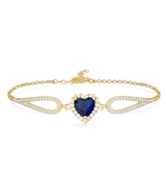 925 Ayar Gümüş Swarovski Safir Kalp Bileklik (Gold)