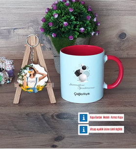 Geometri Öğretmeni Kupa Bardak Beyaz ve Fotoğraflı Ahşap Anahtarlık Hediye (Model 2)