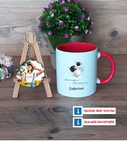 Geometri Öğretmeni Kupa Bardak Beyaz ve Fotoğraflı Ahşap Anahtarlık Hediye (Model 2)