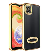 Samsung Galaxy A04 Kılıf Logo Yeri Açık Kamera Lens Korumalı Renkli Kenarlı Şeffaf Silikon (Gold)