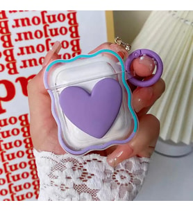Airpods 3.Nesil Uyumlu Silikon Sevimli Kalpli Kılıf (Lila)