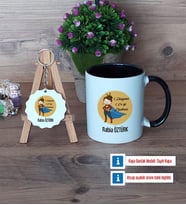 Öğretmenler Günü Hediyesi Kupa Bardak Kırmızı ve Ahşap Anahtarlık Hediye (Model 10)