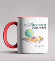 Kişiye Özel Coğrafya Öğretmeni Tasarımlı Siyah Renk Kupa Bardak 4 (Kırmızı)