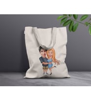 BK Gift Kişiye Özel Sevgililer Karikatürlü Kanvas Bez Çanta, Baskılı Omuz Çantası, Alışveriş Çantası, Plaj Çantası, Sevgiliye Hediye-31 (Model 13)