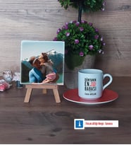 Babalar Günü Hediyesi Fotoğraflı Dekoratif Taş, Ahşap Altlıklı Türk Kahvesi Fincanı Hediye (Model 8)