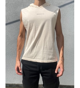 Süperlife Erkek Kapşonlu Regular Fit Brooklyn Baskılı Tişört SPR22TS121 (Bej)