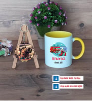 İtfaiyeci Kupa Bardak Beyaz ve Fotoğraflı Ahşap Anahtarlık Hediye (Model 7)