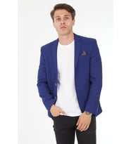 SPOSO G-221 İKİ DÜĞME TEK YIRTMAÇ PETEK DESENLİ ÖRME KUMAŞ BLAZER CEKET (İndigo)