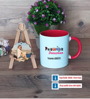 Psikolojik Danışman Kupa Bardak Beyaz ve Fotoğraflı Ahşap Anahtarlık Hediye Psikolojik Danışmana Hediye (Model 2)