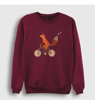 Presmono Unisex Beyaz Bicycle Fox Tilki Sweatshirt 367443tt (Bordo)