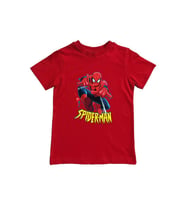 Spiderman baskılı örümcek adam pamuklu penye kumaş yazlık çocuk tişört (Kırmızı)