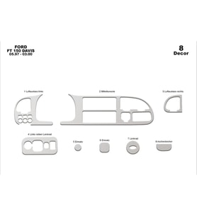 Meriç® Ford Transit Ön Torpido Kaplama Maun 8 Parça 1997-2000 (Alüminyum)