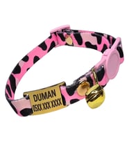 Güvenlik kilitli ( safety click ) Kedi tasması, kedi künyesi, kedi isimlik, sallanmayan kedi künyesi, isimli kedi tasması (Pembe)