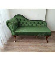 Dekoratif Bihter Koltuk Josefin Puf 110 cm Ceviz Ayak (Yeşil)