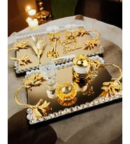 Amour Gold Lüks Swarovski Söz Nişan Tepsisi  (Siyah)