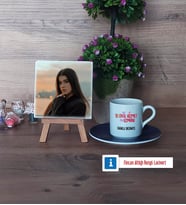 Sosyal Hizmet Uzmanı Fotoğraflı Dekoratif Taş, Ahşap Altlıklı Türk Kahvesi Fincanı Hediye (Model 4)