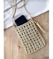 El Örgüsü / Hasır Telefon Çantası / Kağıt İp Çanta (Krem)