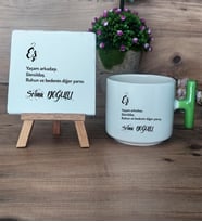 İsme Özel Eş Tasarımı Hediye Seti Kupa Bardak T Kulplu ve Dekoratif Taş Eşe Yıldönümü Doğum Günü Hediyesi (Model 8)
